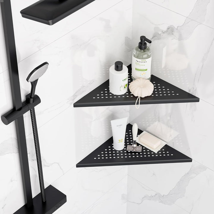 Neodrain Duschregal Ecke Edelstahl 304 Duschablage Schwarz Eingebautes Duschkorb Halterung für Bad,
