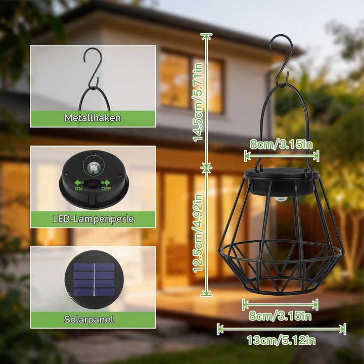 Kimjo Solarlaterne für Aussen, Solarlampen für Aussen Garten Hängend/Stehend, IP65 Wasserdicht Solar