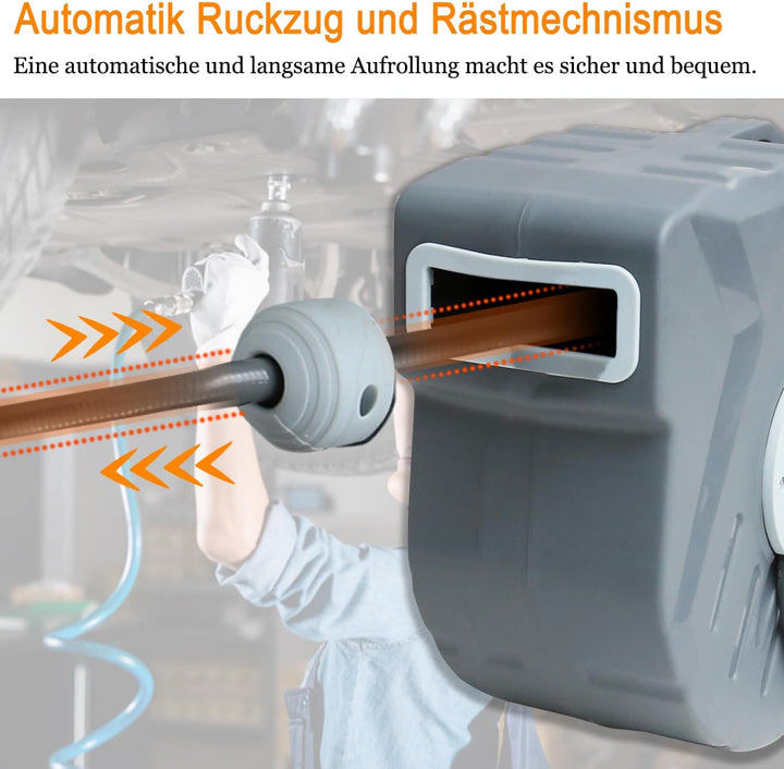 Druckluftschlauchtrommel 20m, Schlauchaufroller Druckluft mit 1/4 Zoll Schnellkupplung,max. Druck:18