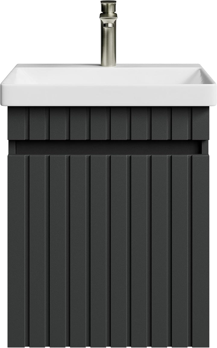 Planetmöbel Cosmia Badmöbel Set Waschtisch mit Unterschrank 50 x 60 x 35 cm Anthrazit, Armatur Badez