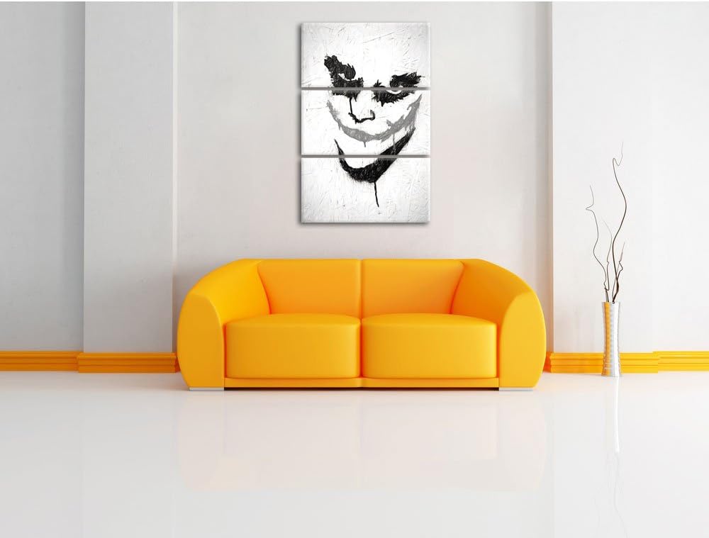 Pixxprint Böser Clown Grinst als Leinwandbild | Grösse: 3 Teilig (120x80) | Wandbild| Kunstdruck | f