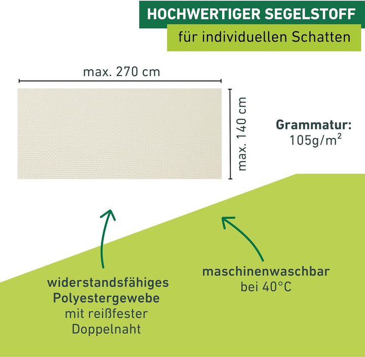 Windhager Sonnensegel für Seilspanntechnik Komplett-Set inkl. Sonnen-Segel 270 x 140 cm, ideal für P