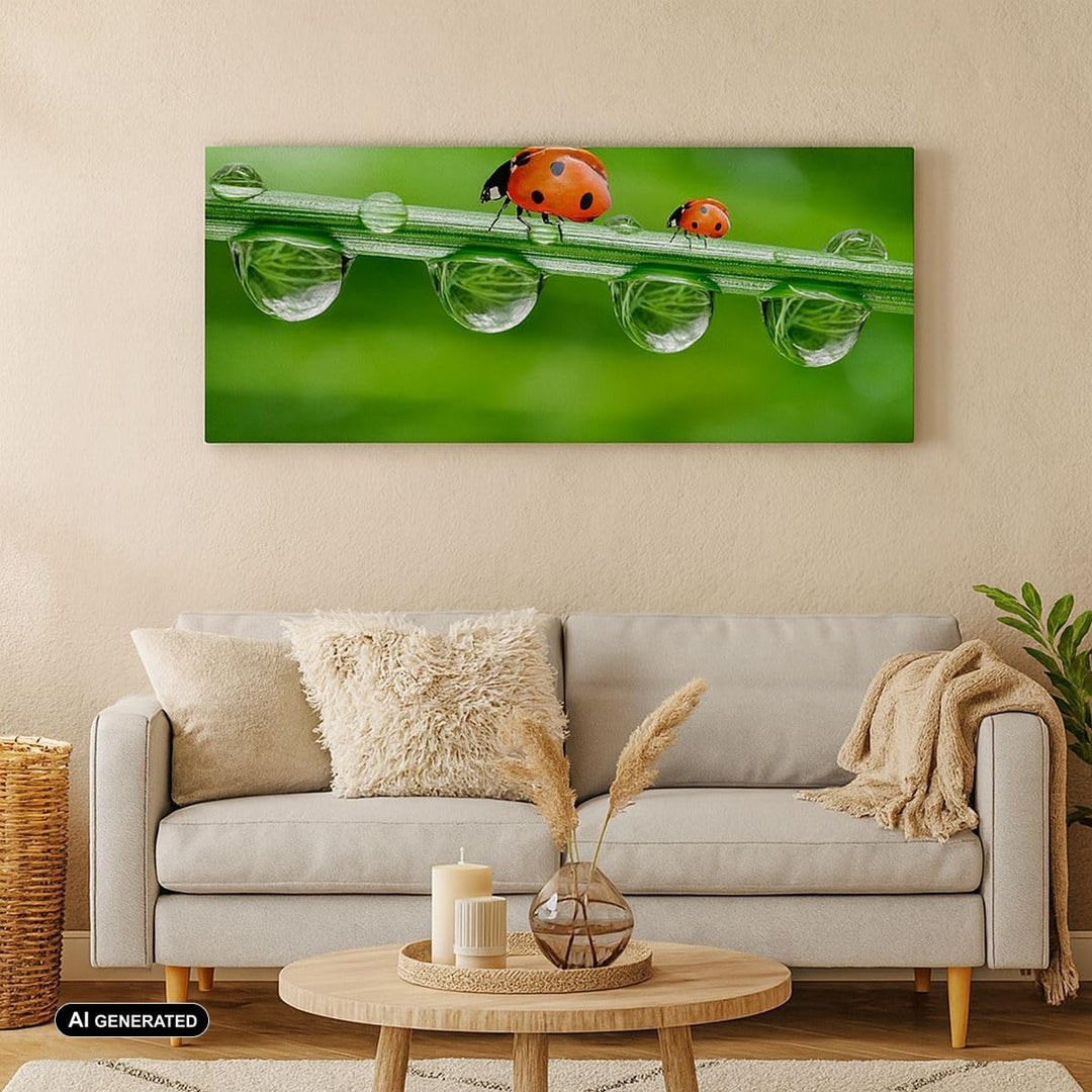 Wandbilder Dekoration Wohnzimmer Marienkäfer Wasser Grün Umwelt Panorama Bilder auf Leinwand 120x50c