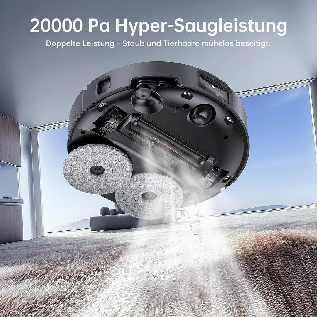 JONR X Serie 20000PA Saugroboter mit Wischfunktion - X1 MAX, Schwarz. | 75°C Warmwasser-Selbstreinig