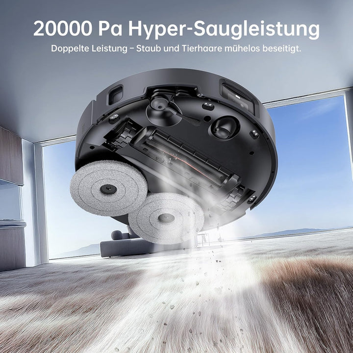 JONR X Serie 20000PA Saugroboter mit Wischfunktion - X1 MAX, Schwarz. | 75°C Warmwasser-Selbstreinig