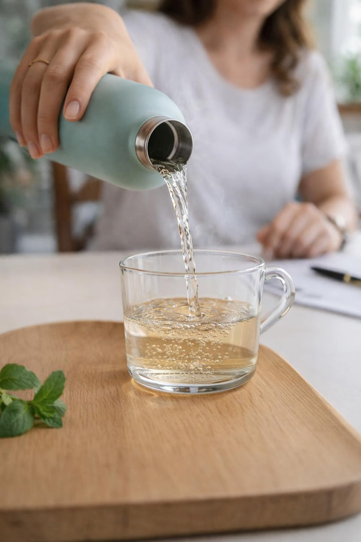 T&N Edelstahl Trinkflasche 1 Liter, Thermosflasche 1l mit Akazienholz Deckel, Isolierte Wasserflasch