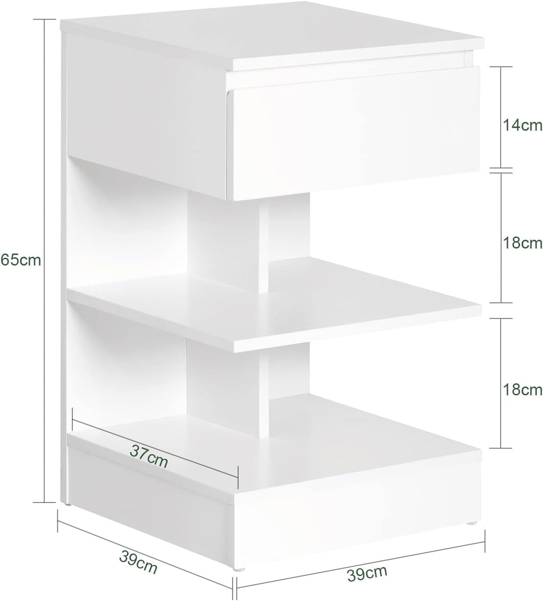 SoBuy FBT49-W Beistelltisch Nachttisch Nachtschrank Kommode mit 1 Schublade und 3 Ablagen weiss BHT