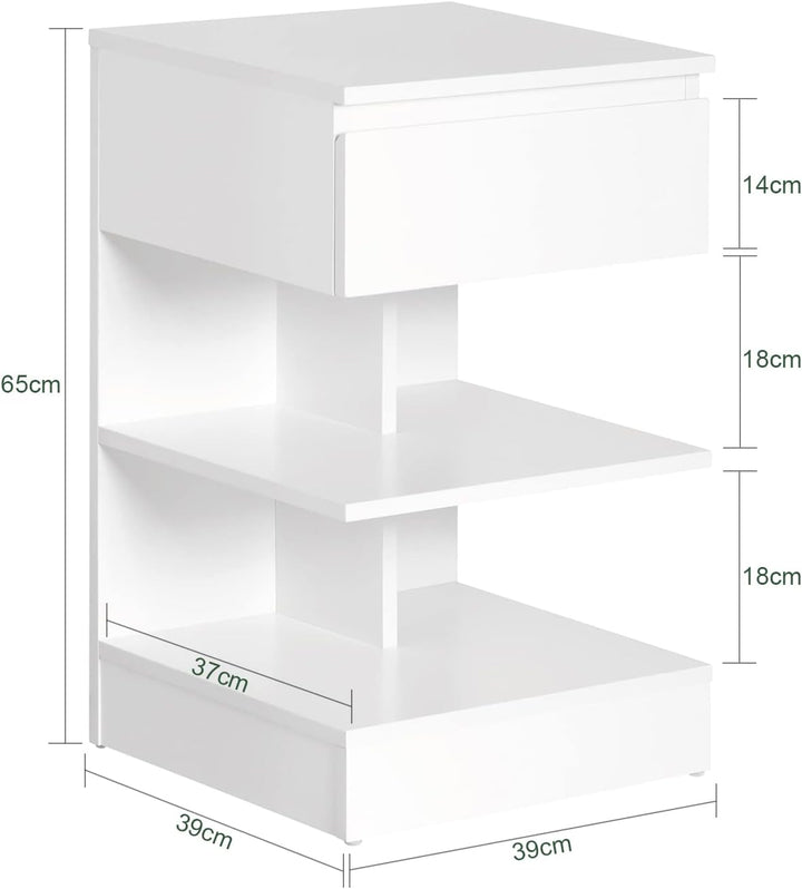 SoBuy FBT49-W Beistelltisch Nachttisch Nachtschrank Kommode mit 1 Schublade und 3 Ablagen weiss BHT