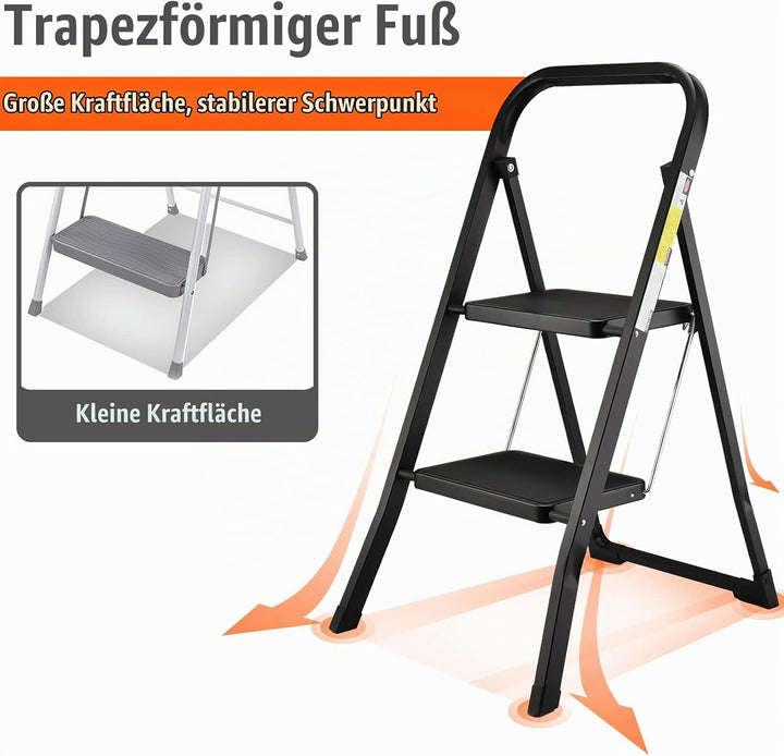 HBTower 2-Stufen-Leiter, Tritthocker mit Anti-Rutsch-Pedal, Tragbare Robuste Trittleiter mit Handläu