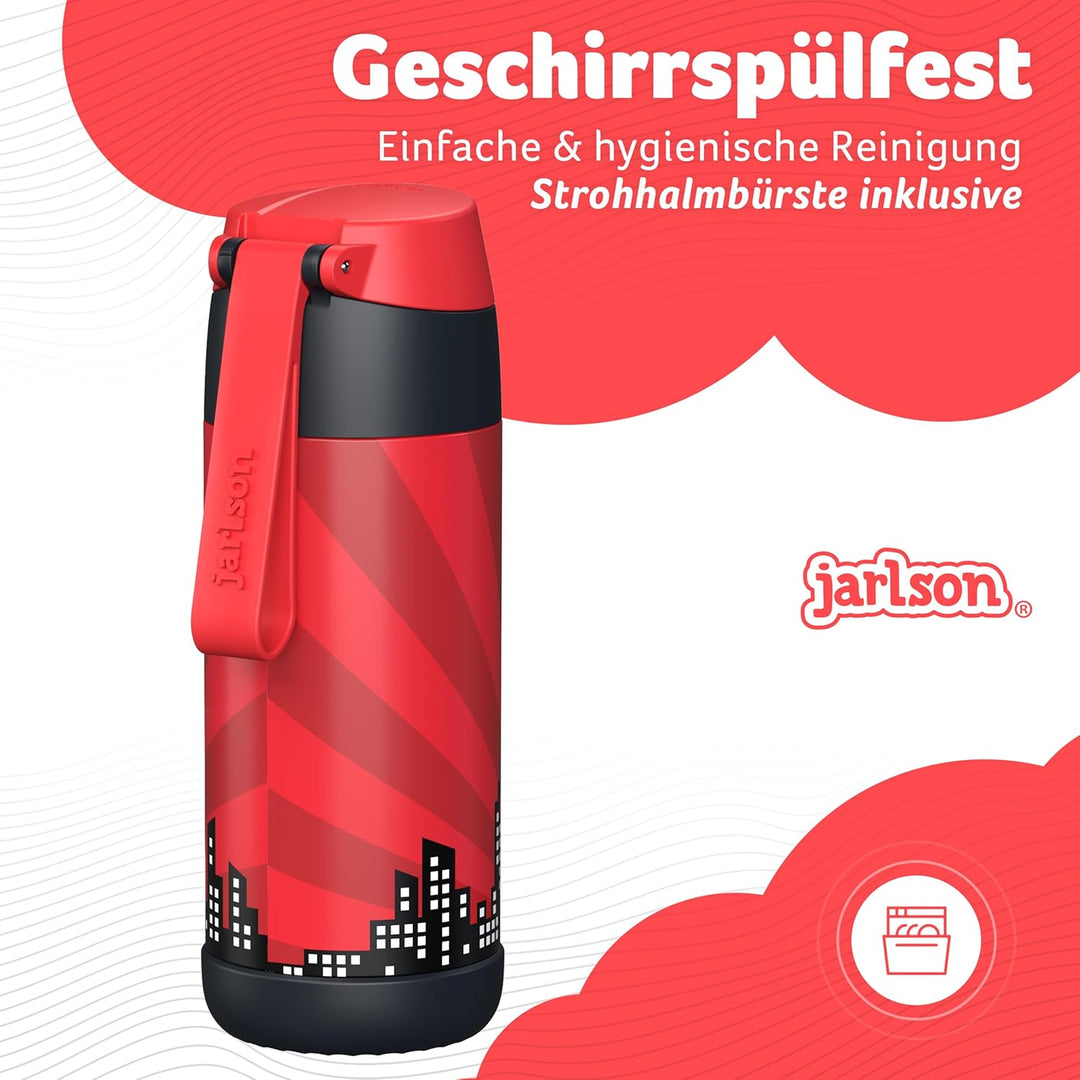 JARLSON® Trinkflasche Kinder "CHARLI" - TÜV geprüft - Thermo Edelstahl Wasserflasche 350ml - BPA fre