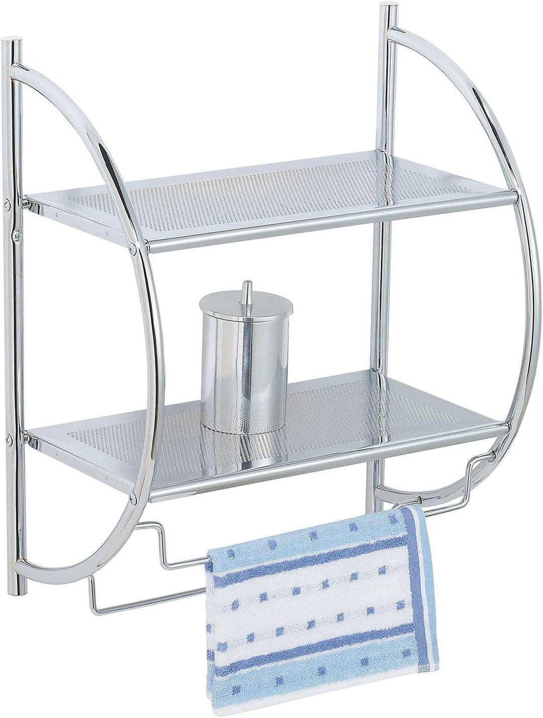 Badregal Wandregal Wand- Handtuchhalter Janine, 2 Ablagen, aus Metall gefertigt, hochwertig verchrom