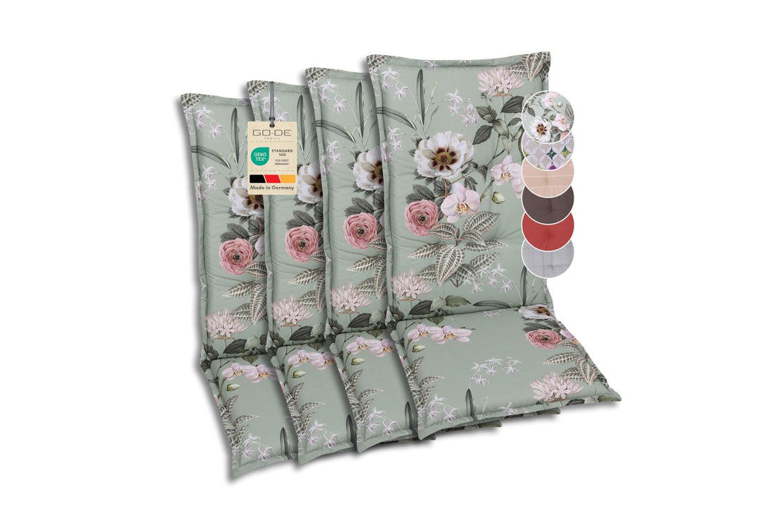 Bequeme und attraktive Polsterauflagen für Hochlehner-Gartenstühle (4er-Set, Orchidee Salbei, Hochle