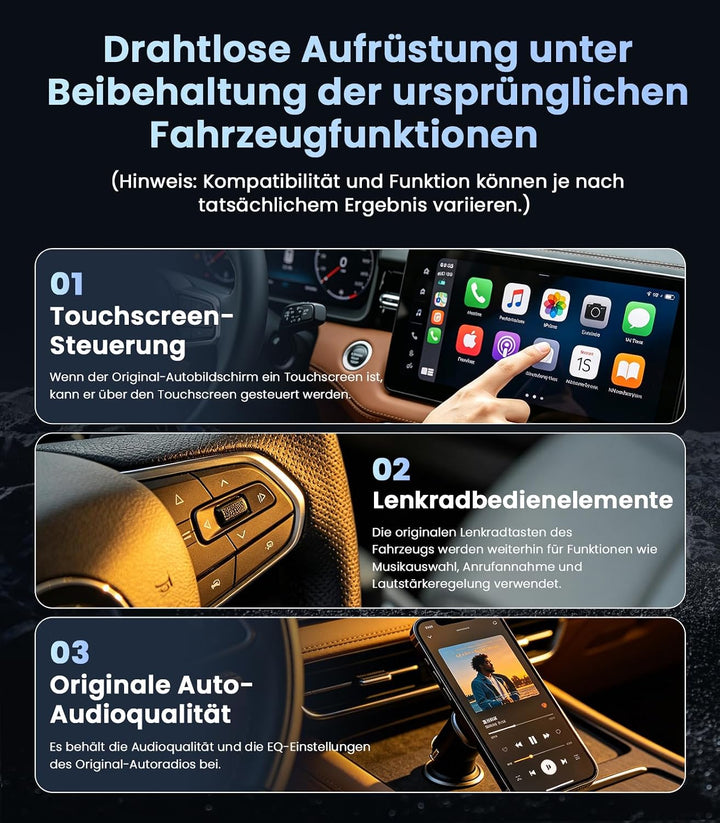 Mini CarPlay Wireless Adapter für iOS/Android, 2 in 1 Car Play Plug&amp;Play Silber, Silber