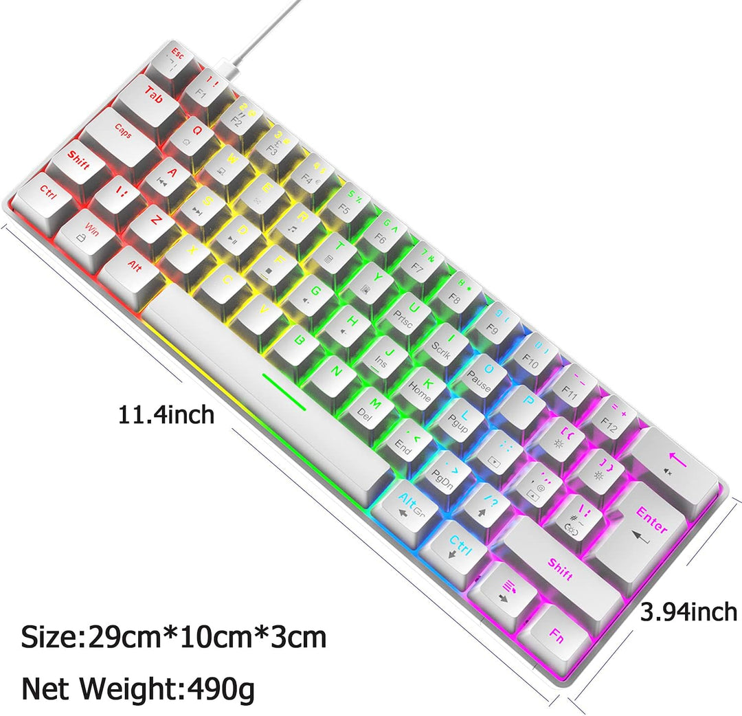 Mini 60% Gaming-Tastatur Kabelgebundene mechanische Keyboard, Kompakte Tragbare 62 Tasten, UK-Layout