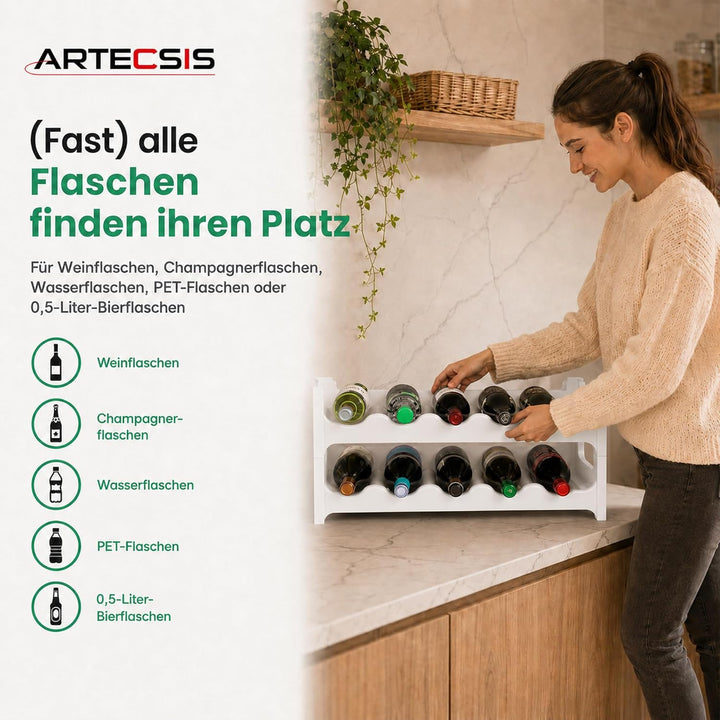 ARTECSIS Weinregal stapelbar Kunststoff für 12 Flaschen, stabiles Flaschenregal in Gastronomie-Quali