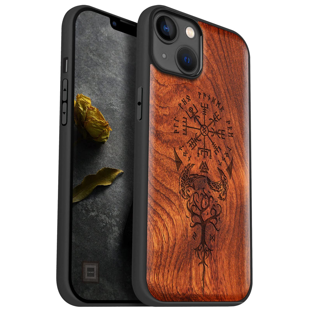 Carveit Magnetisch Hülle für iPhone 14 Plus [Elegante Rosenholz] [Weich TPU Stossstange] Stossfeste