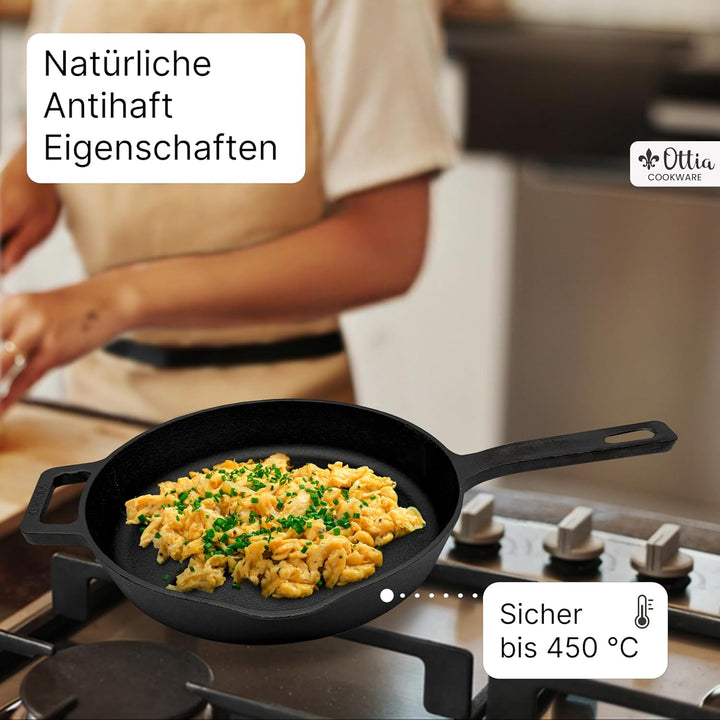 Ottia reine Gusseisenpfanne Induktion 28cm (ungeschliffen), kratzfest, frei von PFOAS und co, inkl e