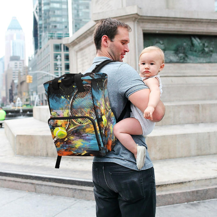 Ausgefallenes Kunstwerk Tennis Wickeltasche,Reiserucksack,Grosse Kapazität,Tragetasche für Mütter,fü