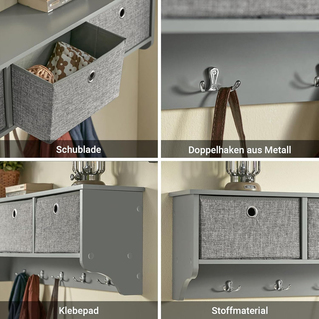 SoBuy FRG282-HG Wandgarderobe Flurgarderobe Kleiderhaken Hängeregal mit 3 Körben und 5 Haken Gardero