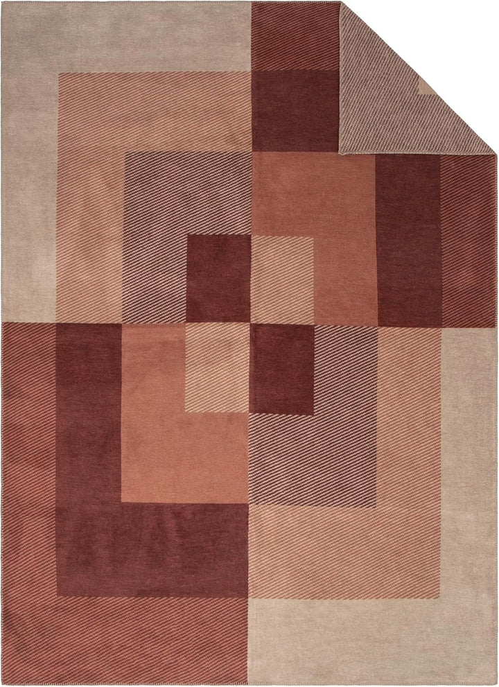 Ibena Sintra Decke 150x200 cm - Baumwollmix weich, warm & waschbar, Kuscheldecke braun Bordeauxrot -