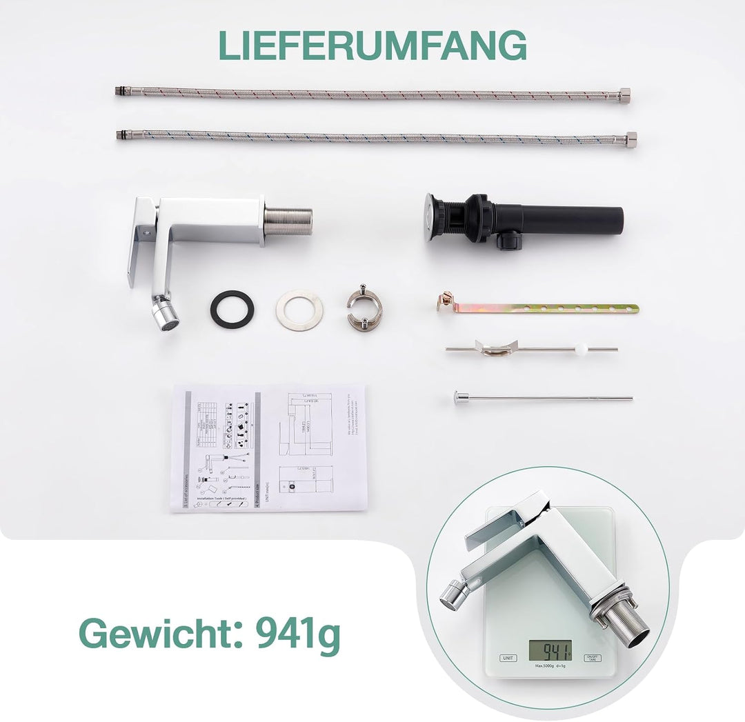 Faustina Einhelmischer Bidet-Armatur Toilette mit Zugstange und Ablaufgarnitur, Bidetmischer Einhebe