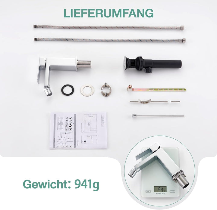 Faustina Einhelmischer Bidet-Armatur Toilette mit Zugstange und Ablaufgarnitur, Bidetmischer Einhebe