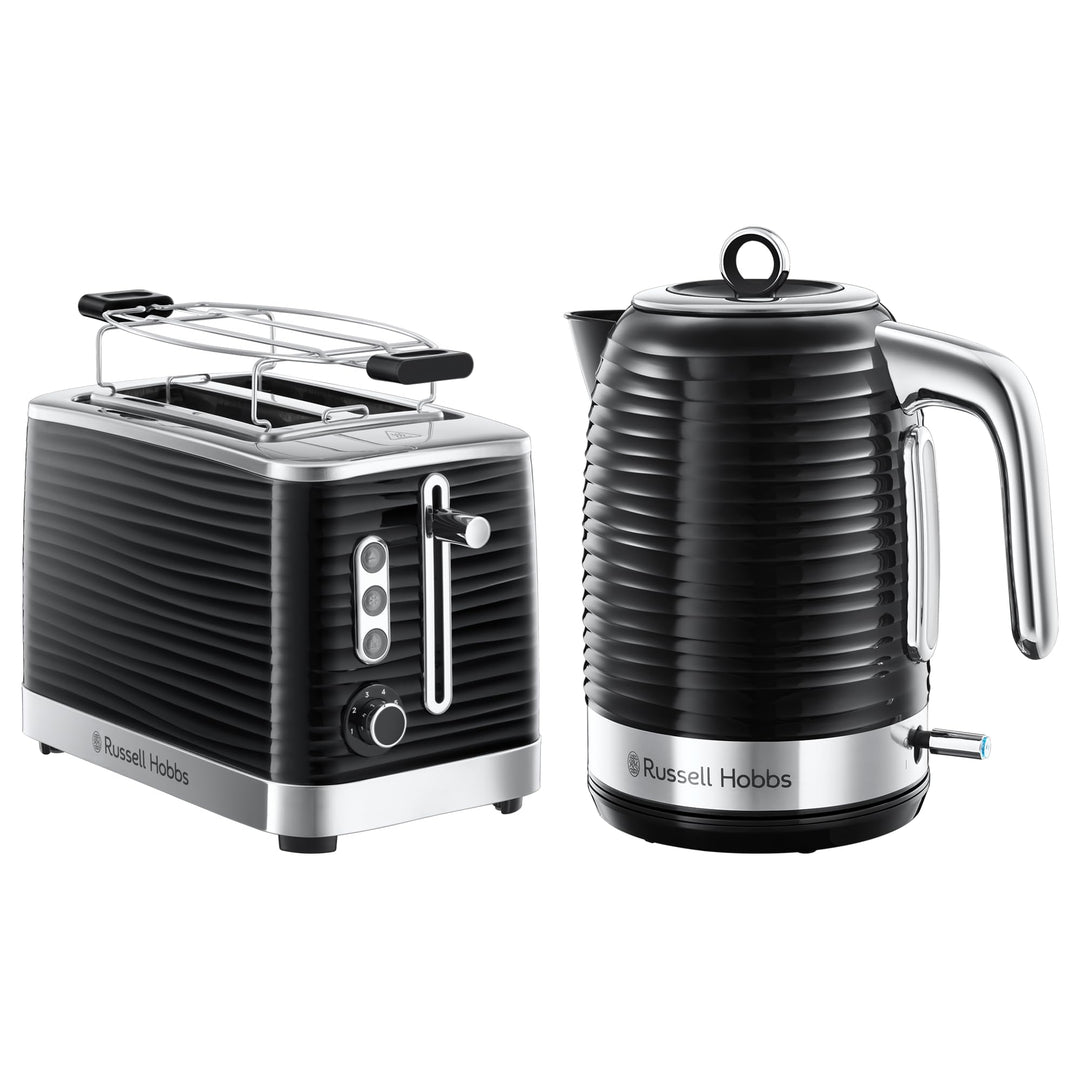 Russell Hobbs Inspire Schwarz Frühstückset: Wasserkocher [1,7l, 2400W] 24361-70 und Toaster [für 2 S