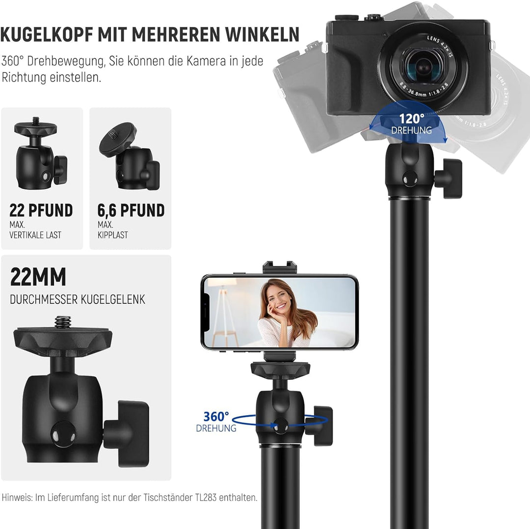 NEEWER Kameratischhalterung mit Kugelkopf, 17-40" verstellbares Tischlichtstativ mit 1/4" Schraube u