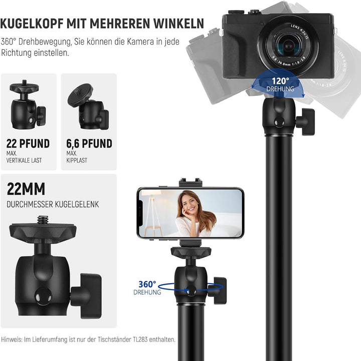 NEEWER Kameratischhalterung mit Kugelkopf, 17-40" verstellbares Tischlichtstativ mit 1/4" Schraube u
