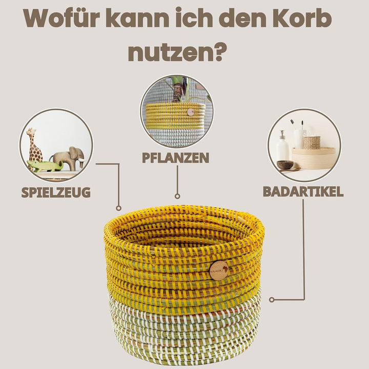 YAADU Geflochtener Korb – Blumentopf, Aufbewahrungskorb, Übertopf, Regalkorb, Pflanzenkorb, Afrikani