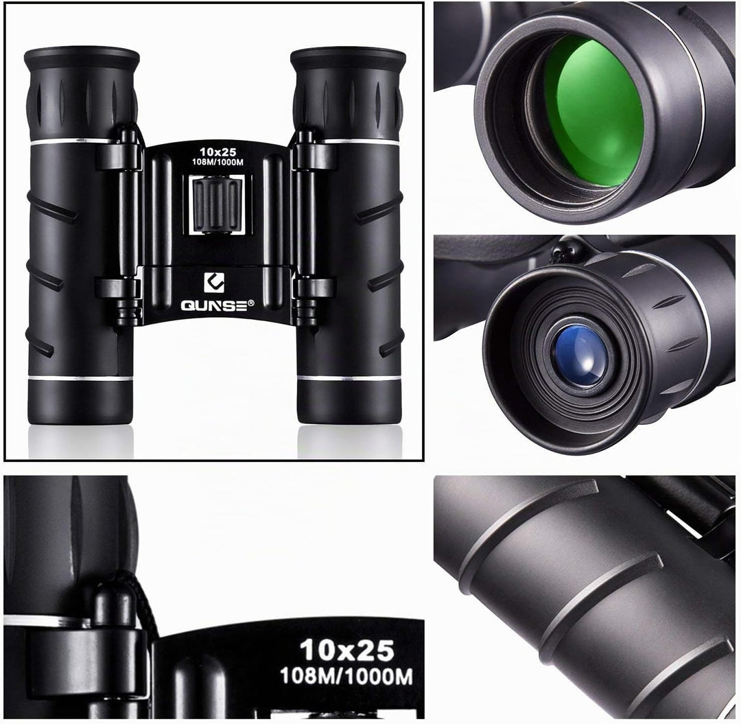 QUNSE Fernglas 10x25 Kleines Fernglas Kompakt Wasserdicht Feldstecher für Kinder Erwachsene mit Trag