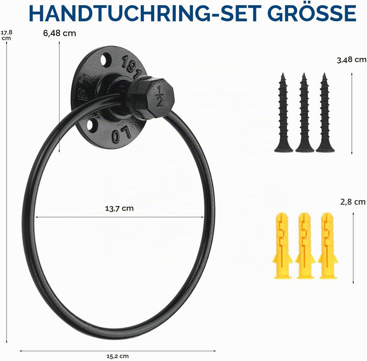 Retro one Industrieller Handtuchring, rustikaler Rohr, Handtuchhalter, Wandmontage, für Badezimmer