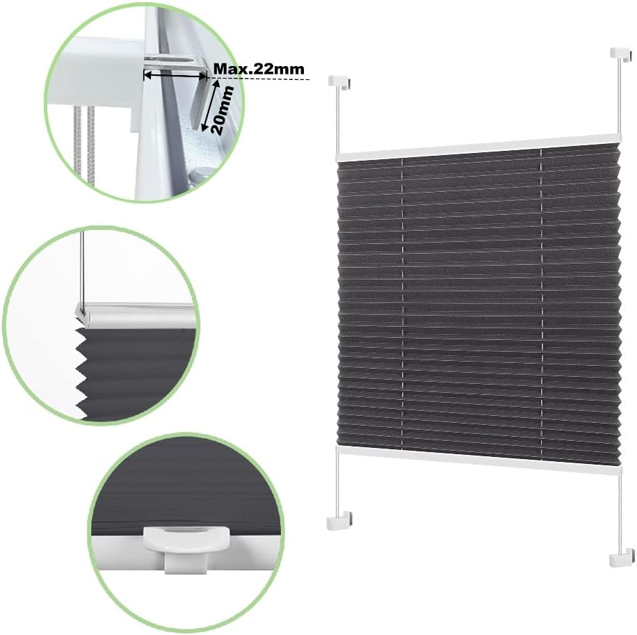 Eurohome Plissee Grau 105x120cm klemmfix ohne Bohren für Fenster und Türen 105x120cm Grau, 105x120cm