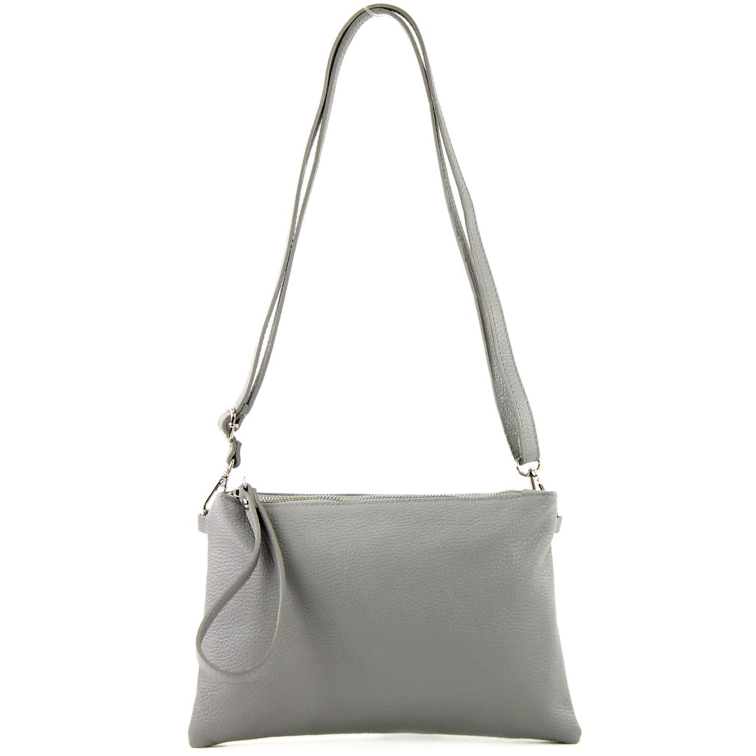 modamoda de - T186 - ital. Clutch Umhängetasche Leder Medium Telegrau, Telegrau