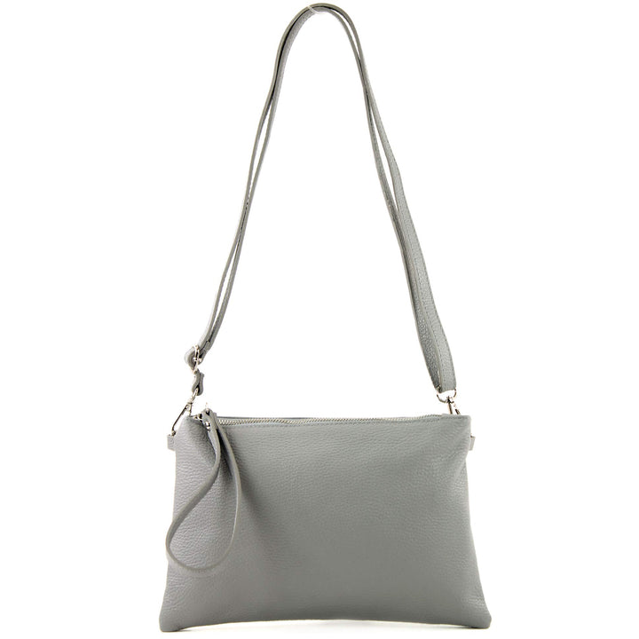 modamoda de - T186 - ital. Clutch Umhängetasche Leder Medium Telegrau, Telegrau