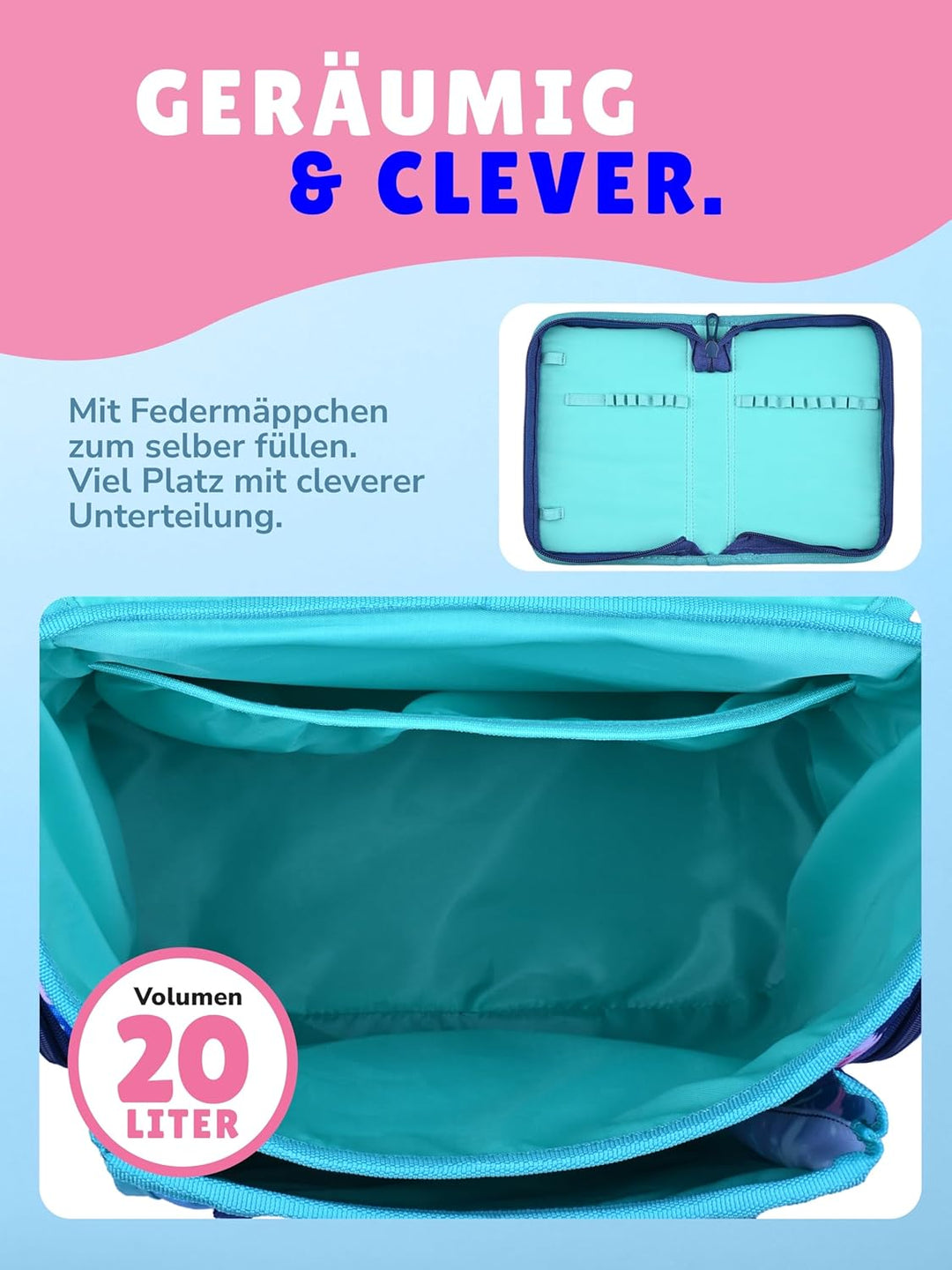 Familando - Premium Schulranzen Set - 6-teilig mit Sporttasche - Unicorn (Einhorn) - Ergonomisch, st