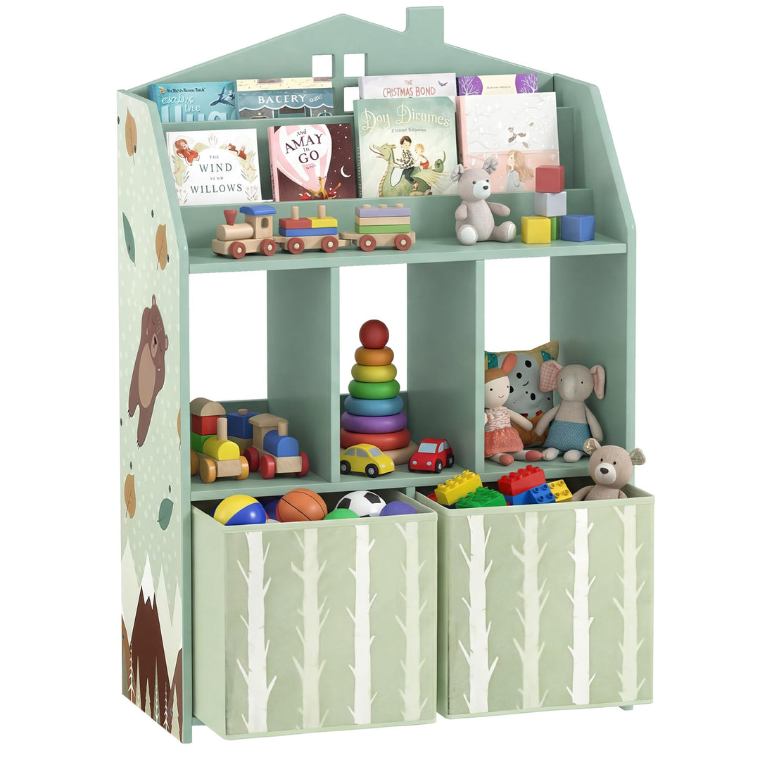 AIYAPLAY Kinderregal Bücherregal Kinder mit 2 Stoffschubladen offen Regal Spielzeugregal für 3-8 Jah