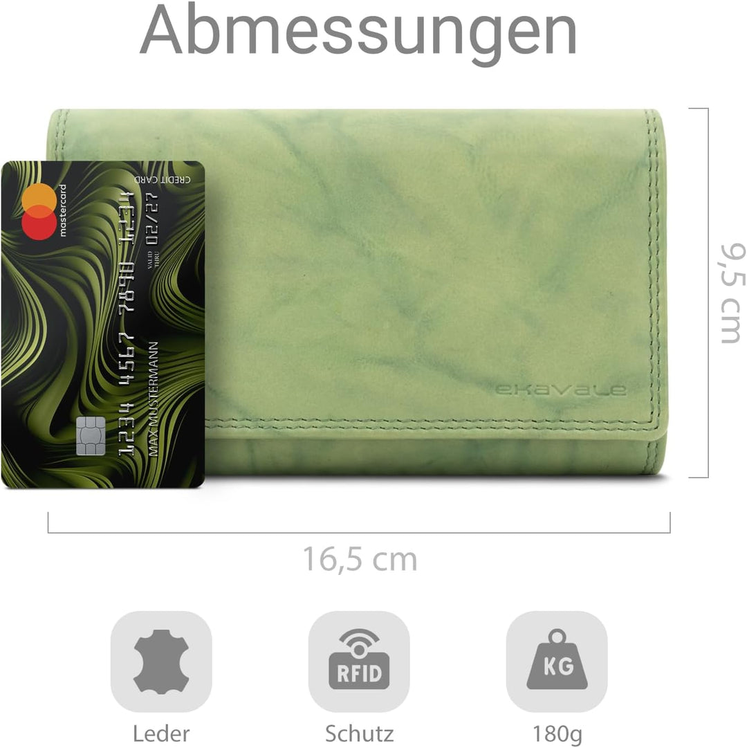 ekavale Damen-geldbörse XXL aus Rindsleder mit RFID Leder-Geldbörse mit vielen Fächern für Frau (Ant