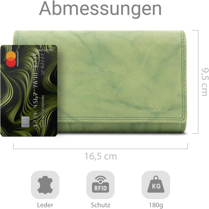 ekavale Damen-geldbörse XXL aus Rindsleder mit RFID Leder-Geldbörse mit vielen Fächern für Frau (Ant