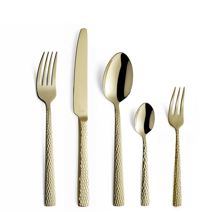 Amefa FELICITY Besteckset 30-teilig PVD champagner, Hochwertiges Besteck Set, Gehämmert, Essbesteck