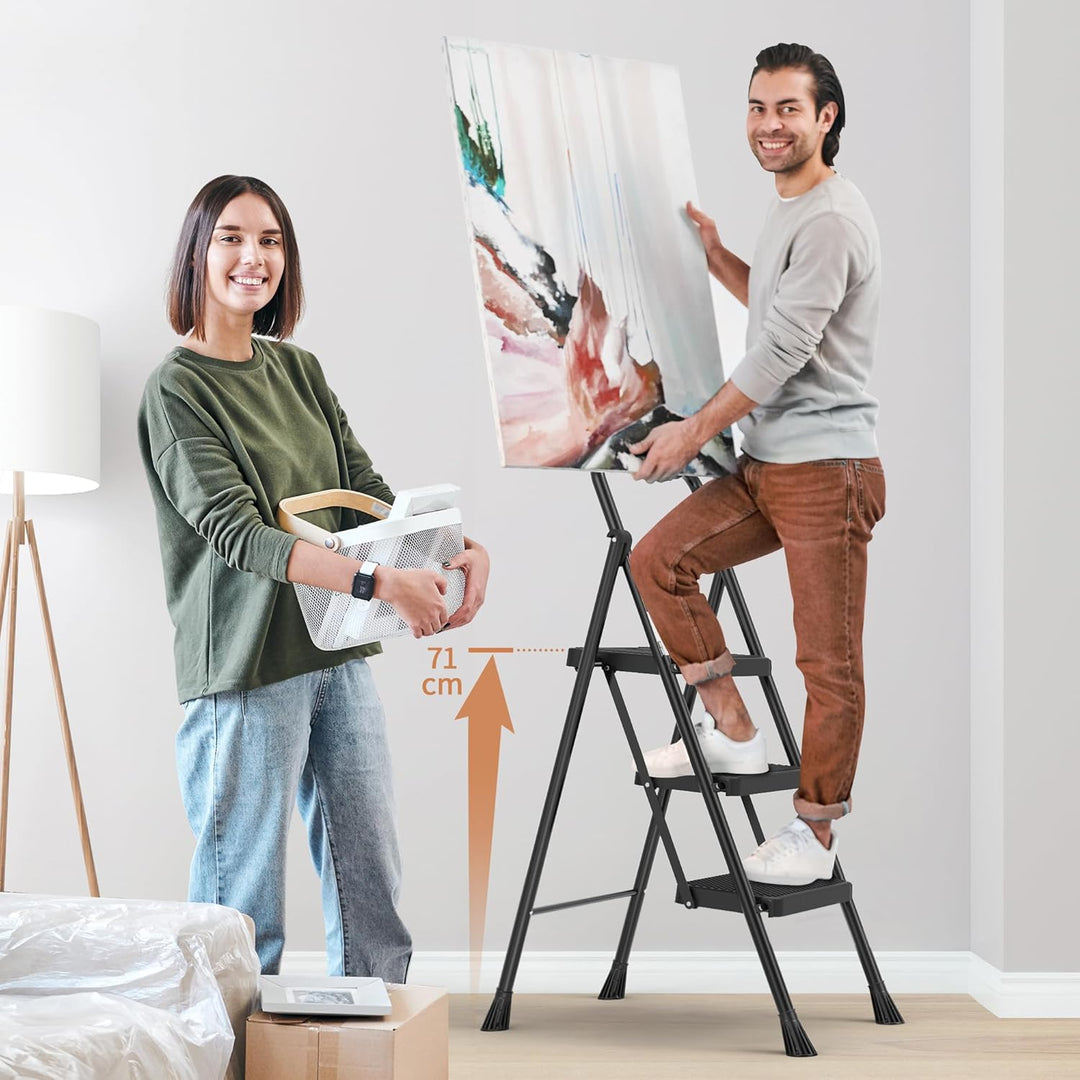 HBTower 3-Stufen-Leiter, Klapp-Step-Hocker mit breitem Anti-Rutsch-Pedal, 228KGS stabile Stahlleiter