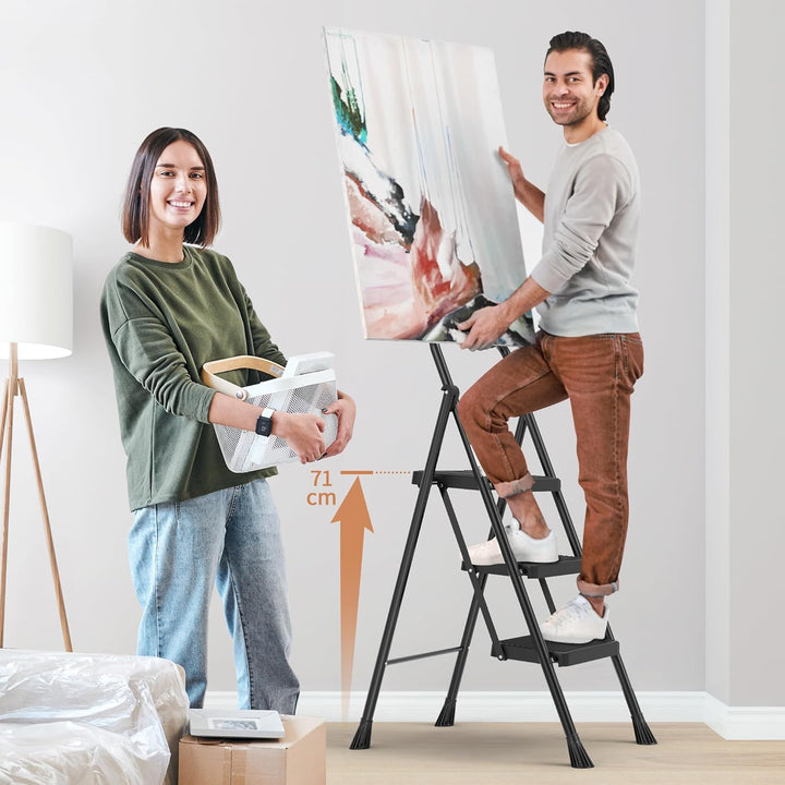 HBTower 3-Stufen-Leiter, Klapp-Step-Hocker mit breitem Anti-Rutsch-Pedal, 228KGS stabile Stahlleiter