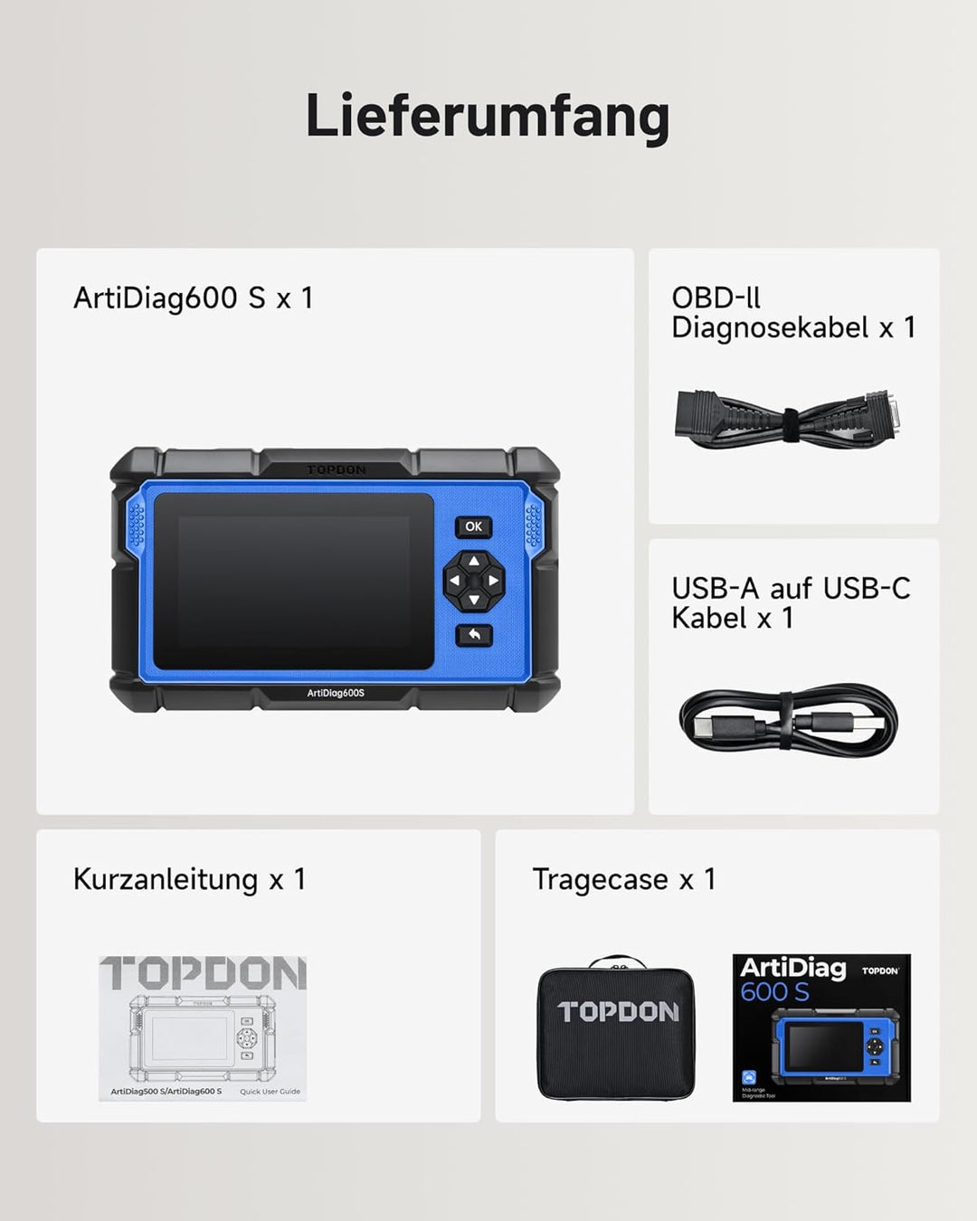 TOPDON AD600S OBD2 Diagnosegerät, Auslesegerät Auto alle Autos für 4 System Diagnose, 9 Servicefunkt