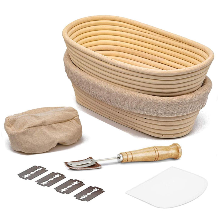 Gärkörbchen Oval 2er Set(Ø 25cm),Gärkorb Natürlichem Peddigrohrmit Banneton Proofing Basket Brotform