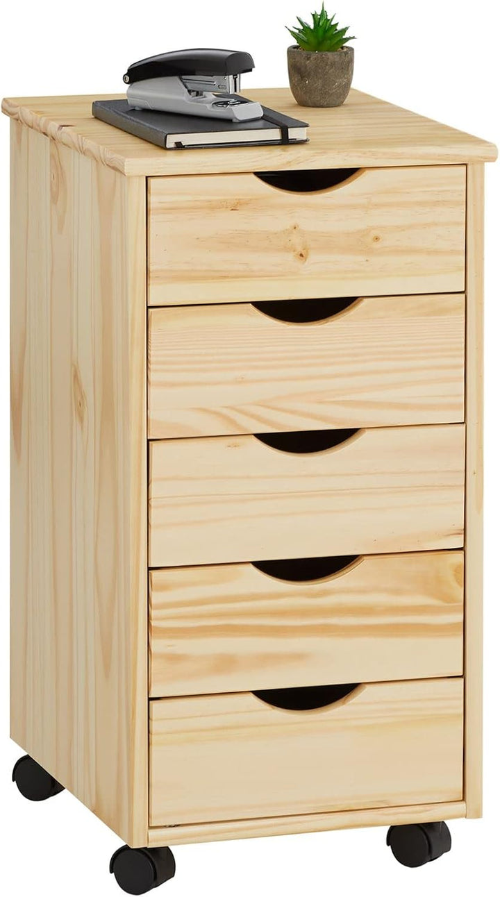 IDIMEX Rollcontainer Lagos, schöner Bürocontainer aus massiver Kiefer Natur lackiert, praktischer Ro