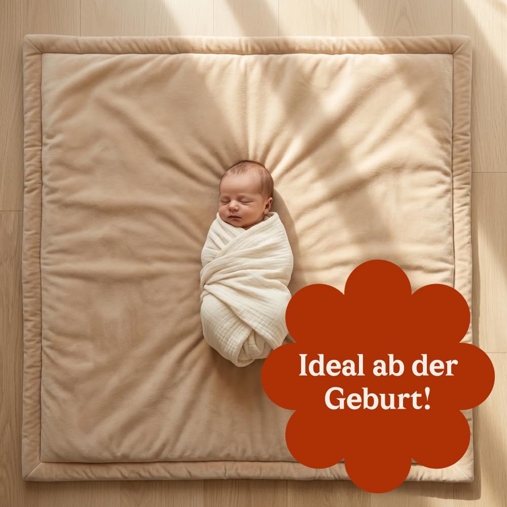 CASABEL Baby Spielmatte aus Samt in Cremeweiss 120×120 cm, Dick und weich, bequemer Schaumstoff, rut