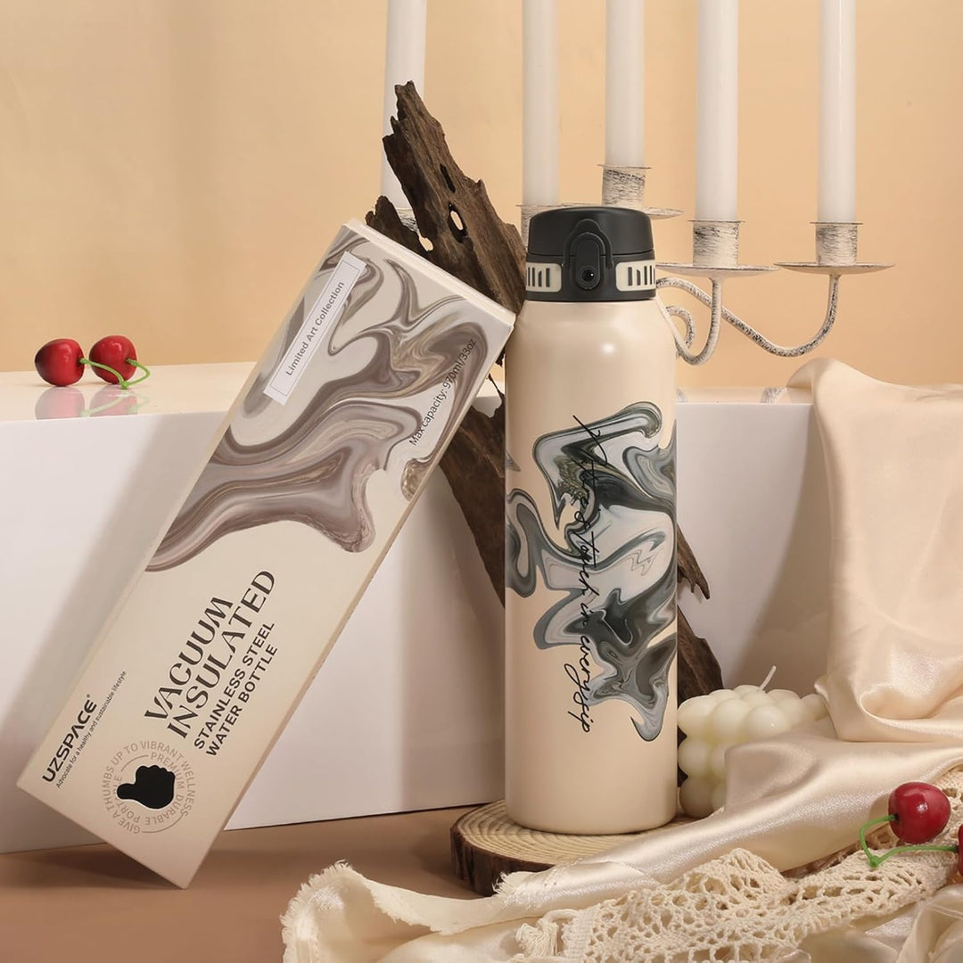 UZSPACE Edelstahl Trinkflasche 1l (970ml), Isolierte Thermosflasche mit 1-Klick-Öffnung, 100% Auslau