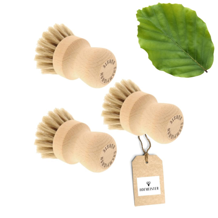 3X HOFMEISTER® Pilzbürste Champignonbürste Holz Naturborste - mit edlem Rosshaar, für alle Pilze gee