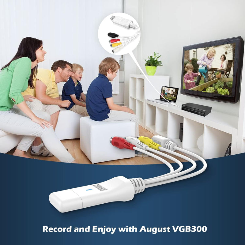 USB Video Grabber - [2023 Modell] August VGB300 - Audio Video Konverter zum Digitalisieren von VHS u