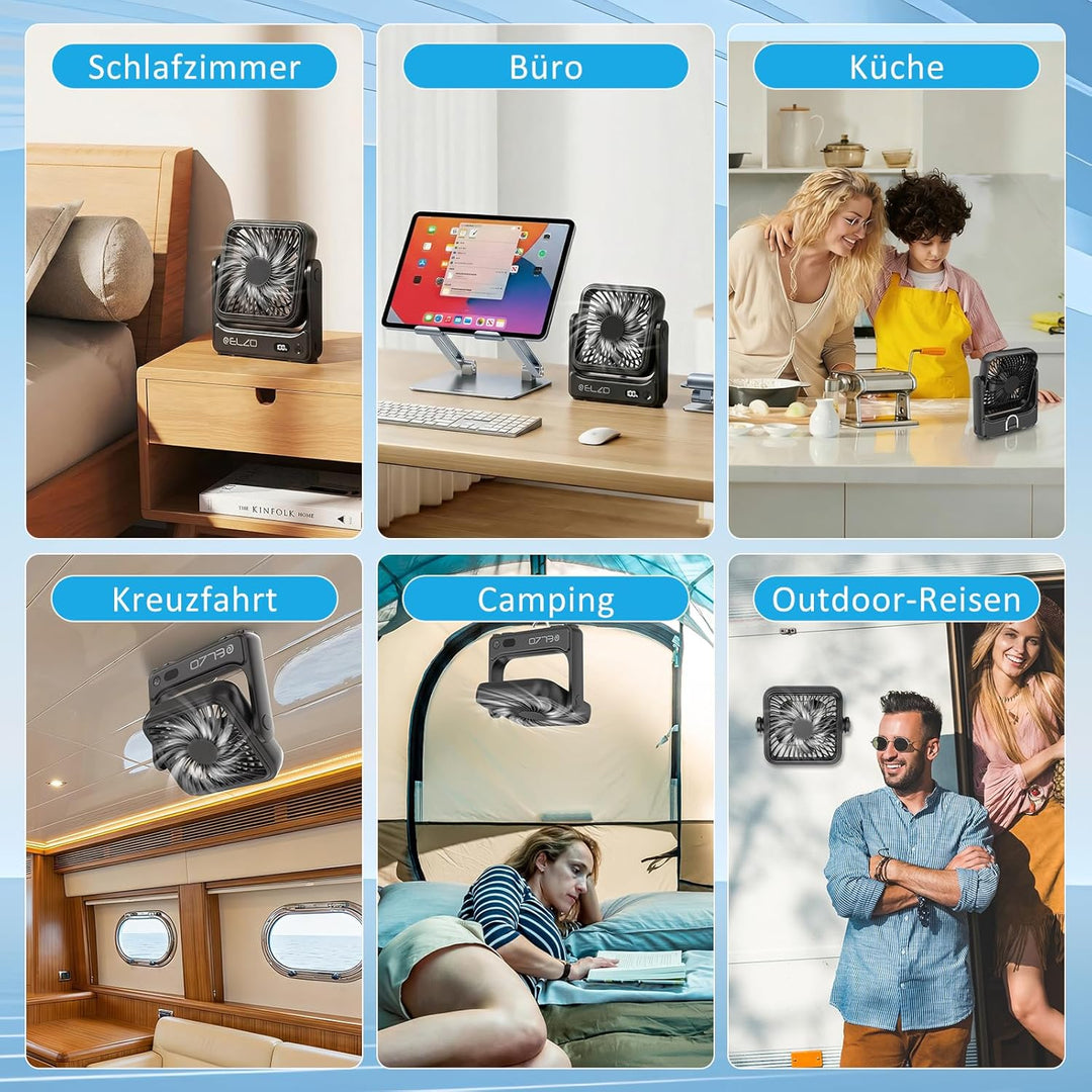 ELZO Magnetischer Reiseventilator kreuzfahrtgeeignet, 5000mAh wiederaufladbar tragbar, 4 Geschwindig